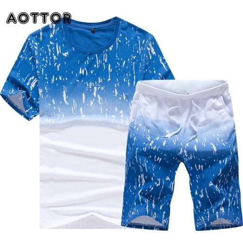 New Summer Tracksuit Men Fitness Sportswear Set Male Printed Shorts + T Shirt 2 Pieces Sets Mens Casual Brand Set Plus Size 4XL