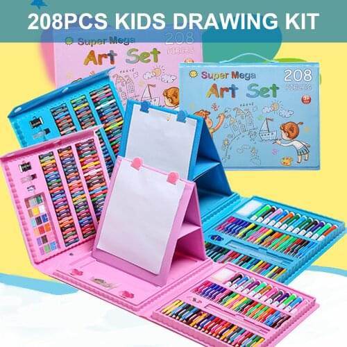 208PCS Kids Children Painting Drawing Tools Set with Colored Pencils Marker Pens Crayons for Home School Kindergarten Supplies