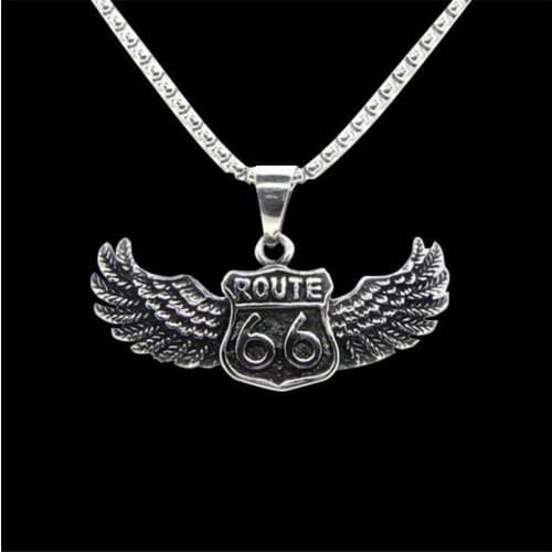 Newest Necklace 316L Stainless Steel Jewelry Punk Style Wing Route 66 Pendant With Chain