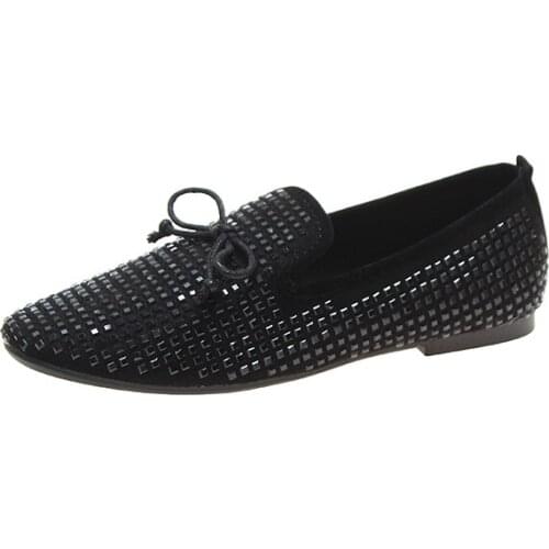 2020 frühjahr Neue Low-top Hause Casual Wilden Einzigen Schuhe Koreanische Mode Strass Trend Straße frauen Bean Bohnen schuhe