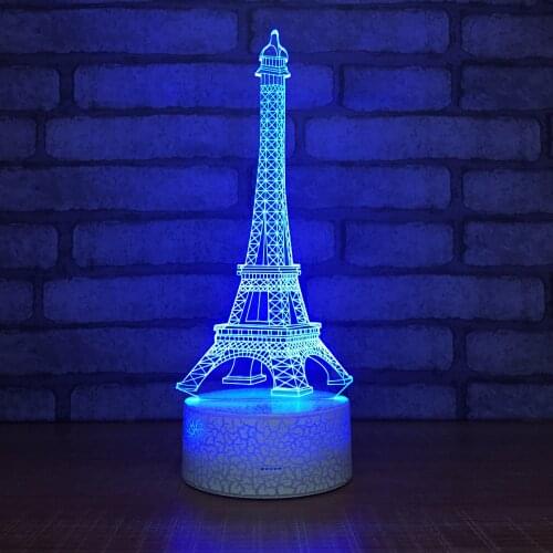Novelty Eiffel Tower 3D Night Light 7 Colors Illusion LED USB Table Lamp Touch Remote Control Touch Bedroom Decor Lighting