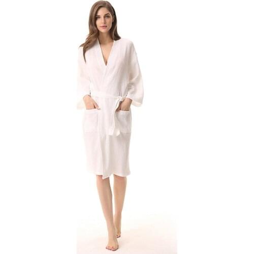 New Summer Solid Female Home Robe Sleepwear 100% Cotton double-layer water-washed gauze bathrobe for men and women