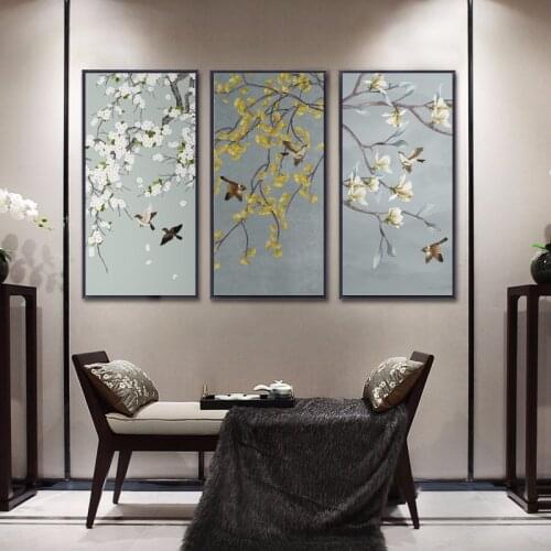 New Chinese Style Branches Birds Flowers Poster and Prints Canvas Print Painting Art Wall Pictures for Living Room Home Decor