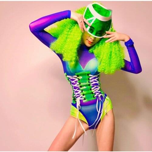 New Sexy Perspective Bodysuit Stage Costume Set Bikini Hiphop Dance Clothes Bar Nightclub DJ Jazz Girls Singer Performance Suit