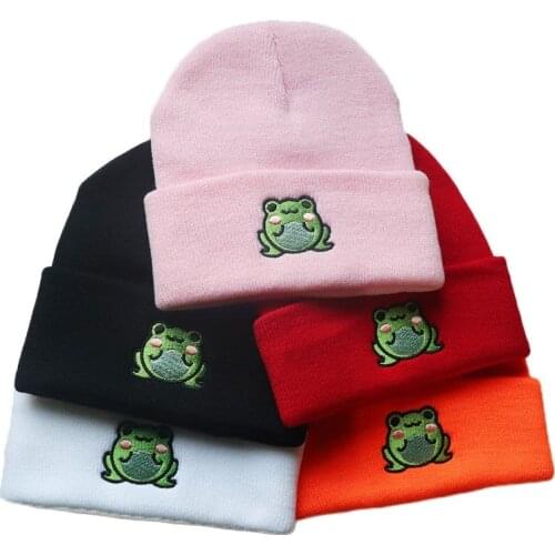 Froggy Chair Embroidered Beanie for Men Women Frog Hat Winter Warm Knitted Hat Ski Outdoor Hats 6 Colors