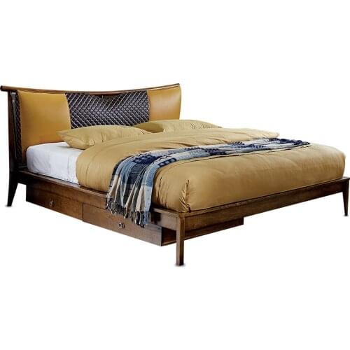 1212H303D Original Nordic Modern Simple style Ash solid wood with stable ranked skeleton soft bed-rest large bed frame