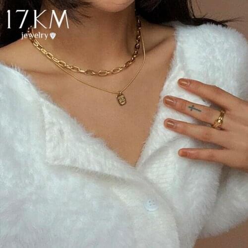 Vintage Multi-layer Letter Oval Pendant Chain Necklace For Women Fashion Gold Silver Color Chunky Chain Necklaces Jewelry