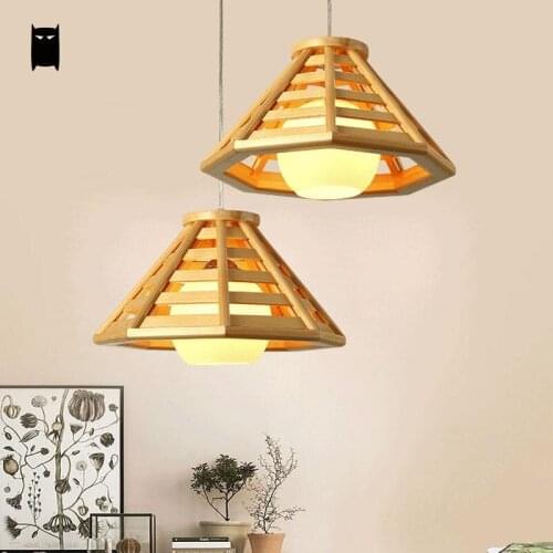 Oak Wood Shade Pendant Light Fixutre Rustic Nordic Korean Asian Japanese Style Tatami Hanging Lamp Indoor Home Dining Table Room