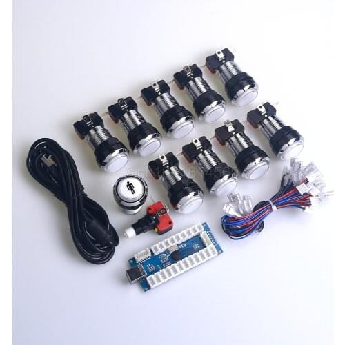 Silvered LED Illuminated Push Button USB Cable Encoder Board To PC Joystick & Button Wires Mame Arcade Fighting Games Projects