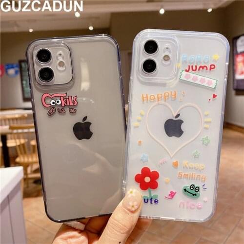 Transparent Cute Cartoon Flower Love Heart Frog Phone Cases for Iphone 12 11 Pro Max Xr Xs Max X 7 8 Plus Soft TPU Cover Shell