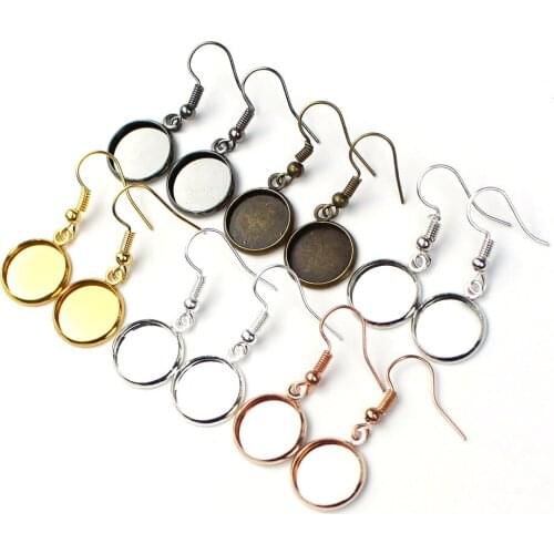 30pcs/lot 10-25mm Tray Bezel Cabochon Earring Hook Blank Setting Round Pendant Ear Base DIY Jewelry Making Supplies Findings