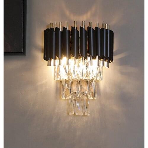 Black light luxury crystal wall lamp simple bedroom wall lamp living room background walls aisle post modern bedside