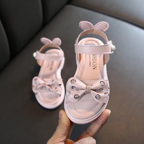Casual Soft Girls Princess Summer Flats For Kids Toddler Shoes New Children Butterfly-knot Glitter Pearls Open Toe Beach Sandals