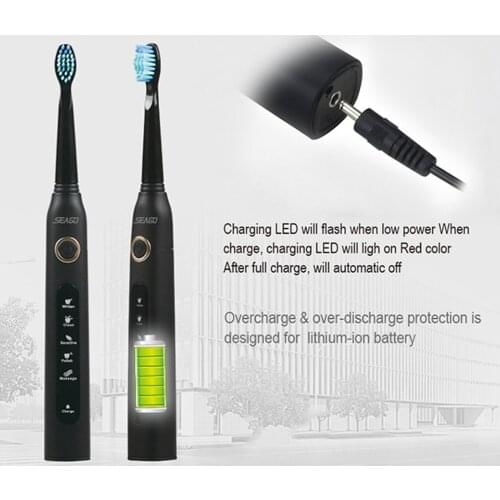 Seago SG-507 USB Rechargeable Electric Toothbrush Adult Waterproof Deep Clean Teeth Brush With 2 Replacement Heads