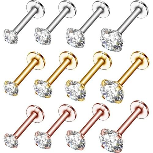 1Pcs Surgical Steel Zircon Cartilage Tragus Piercing Earring Stud Trendy Crystal Lip Labret Piercing Ring Body Jewelry