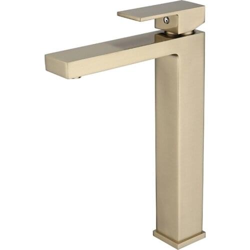 Basin Faucets Solid Brass Bathroom Sink Mixer Tap Hot & Cold Single Handle Deck Mounted Square Type Brushed Gold Crane Tap