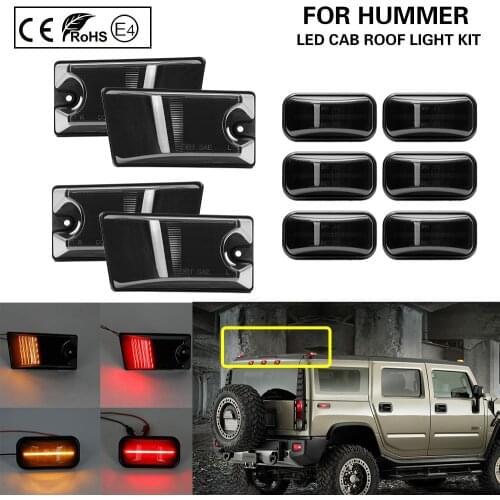 10pcs For Hummer H2 2003-2009 H2 SUT 2005-2009 LED Cab Roof Light Kit Smoked Front Lamp(Amber)+Rear Lamp(Red)
