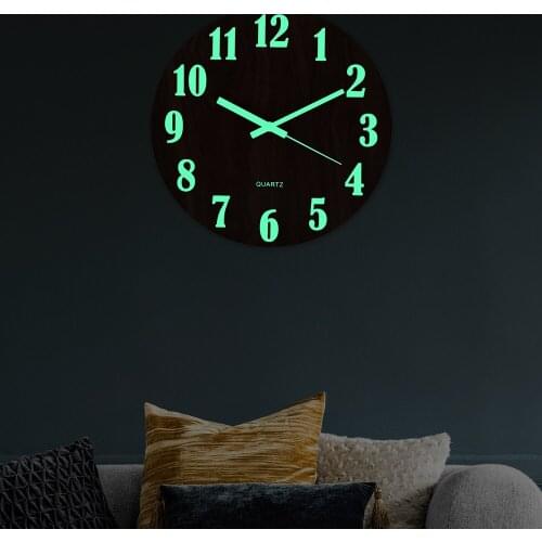 Luminous Wall Clock Wooden Silent Non-Ticking Kitchen WallClocks With Night Lights For Indoor/Outdoor Living Room