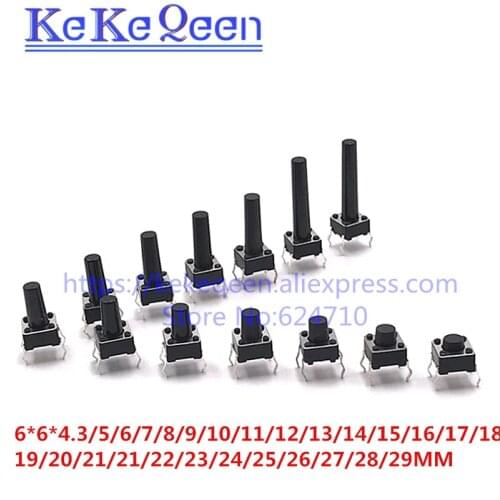 50PCS 6*6 Tactile Tact Push Button Micro Switch 6*6*4.3/5/6/7/8/9/10/11/12/13/14/15/16/17/18/19/20/21/21-29 MM 6x6 DIP-4