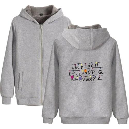 Stranger Things Villus Thicker Zipper Hoody Men Women autumn winter Fashion Sweatshirt boy girl gray zipper Hooded sportwear