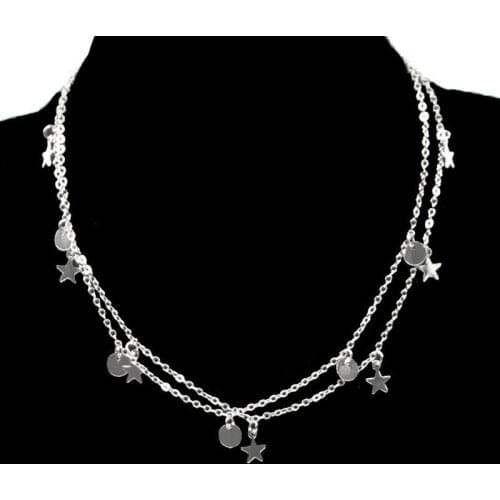 Creative Fashion Sequins Star Necklace Pendant For Charm Women Personality Simple Double Layer Clavicle Choker Necklace Jewelry