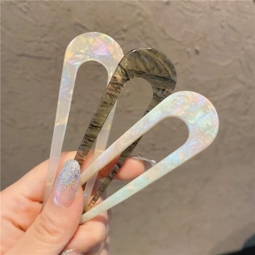U Shape Fork Hairpins Headwear Acetate Hair Sticks Resin Hair Sticks Hair Accessories Hairpins Hair Clips Geometric Hair Sticks