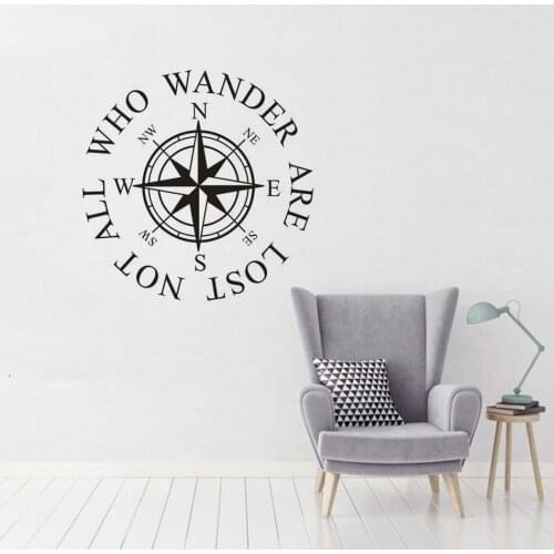 Vinyl Wall Murals Not all who wander are lost Nautical Quote Wall Sticker Compass Rose Design Wall Decals Home Decoration AZ643