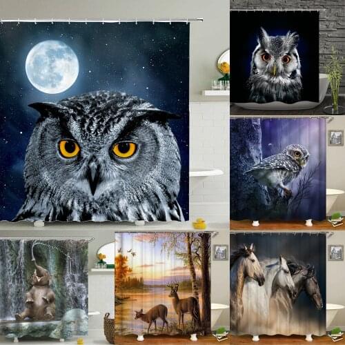 Animal Owl Shower Curtains Waterproof Bathroom Decor Bath Bathtub Black Polyester Cloth High Quality Curtain Set