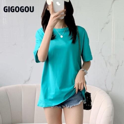 GIGOGOU Women Black White Tshirts Lady Solid Cotton Tees Short Sleeve T shirts Female Summer Tops for Woman Tops Ropa De Mujer