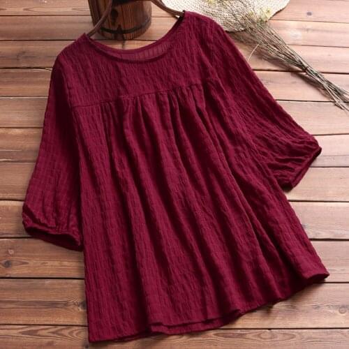 Women Blouse Cotton And Linen Loose Solid Half Sleeve Tunic Swing Tops Women Ladies Shirt Blouse Plus Size Roupas Femininas