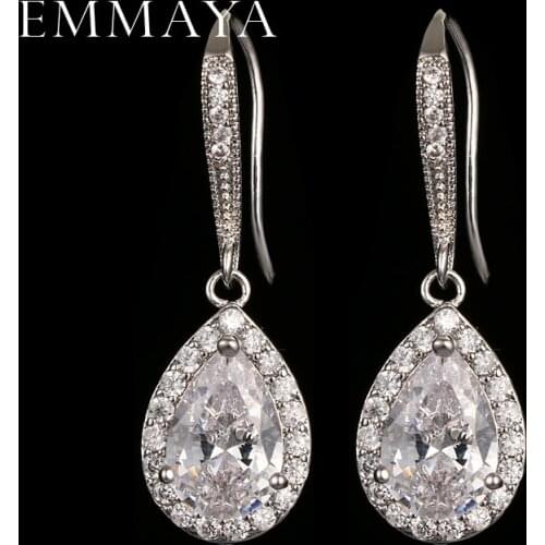 EMMAYA New Fashion Hot Long Drop Earrings Micro Paved Tiny CZ Water Drop Shape Pendant for Women Girl Party Wedding Jewelry
