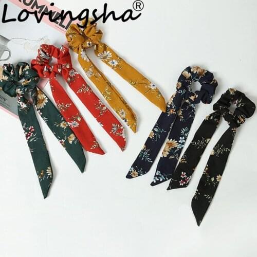 LOVINGSHA Floral Design Ladies Hair Accessories Headwear For Women Girl Bow Hair Holder Rope Female Hair Tie Turban ATC060