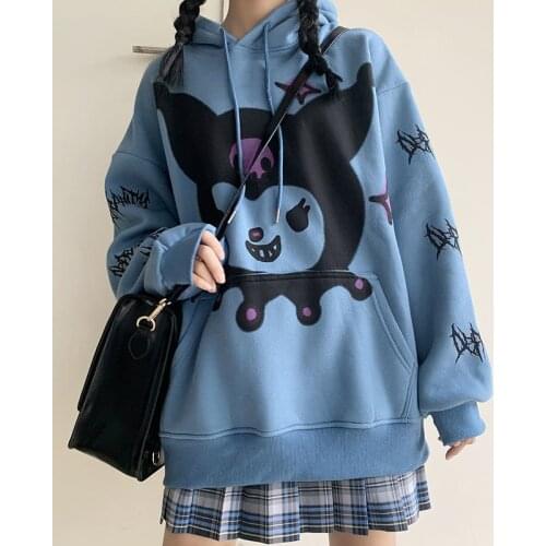 Streetwearl Hooded Blue Holiday female Cartoon Cute High Street Streetwear Sweatshirts Harajuku Tops Casual women Female Tops