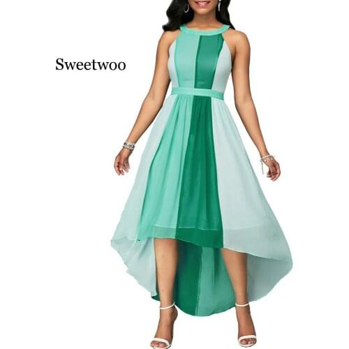 Patchwork Color Summer Dress Women 2020 Casual Plus Size Slim Chiffon Maxi Dresses Elegant Sexy Off Sholulder Long Party Dress