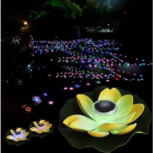 0.1W Solar Powered Multi-colored LED Lotus Flower Lamp RGB Water Resistant Outdoor Floating Pond Night Light Drop shipping