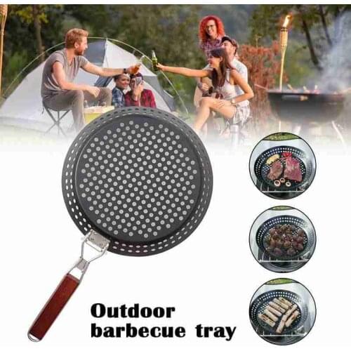 1Pc Picnic BBQ Frying Pan Outdoor Camping Foldable Round Frying Pan Picnic BBQ Heat Resistant Steak Grilled Skillet Dropshipping