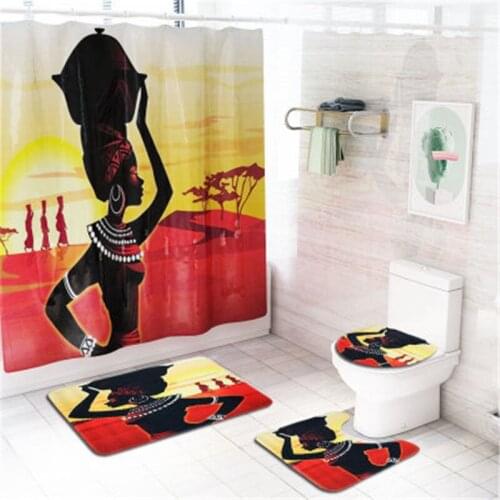 4Pcs/set Bathroom Mat Set Non-slip Bath Mat Coral Fleece Shower Curtain Floor Mat Washable Bathroom Toilet Rug Bathroom Decor