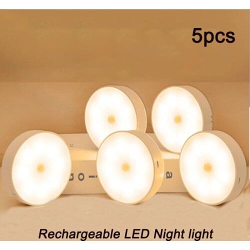 5pcs 700mah LED Motion Sensor Light USB Rechargeable Night Lamp Under Cabinet Closet Wall Light Kitchen Bedroom Corridor Toilet