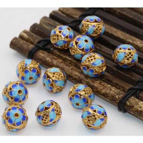 13mm unique design round ball spacers beads cloisonne enamel gold-color new fashion women men jewelry findings 5pcs B2520