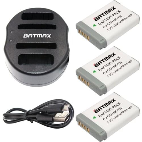 Batmax 3pcs NB-13L NB 13L Rechargeable Battery+USB Dual Charger for Canon PowerShot G5 X G5X G7 X G7X G9 X G9X. Digital Battery