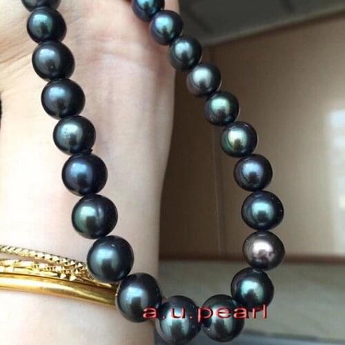 Shipping free AAAAA 18 inch 10-11mm Natural REAL ROUND TAHITIAN black pearl necklace