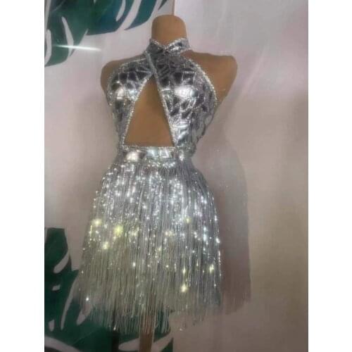 Sparkly Sequin Fringe Short Dress Women Birthday Prom Party Outfit Sexy Backless Nightclub Dance Costume Performance Stage Wear
