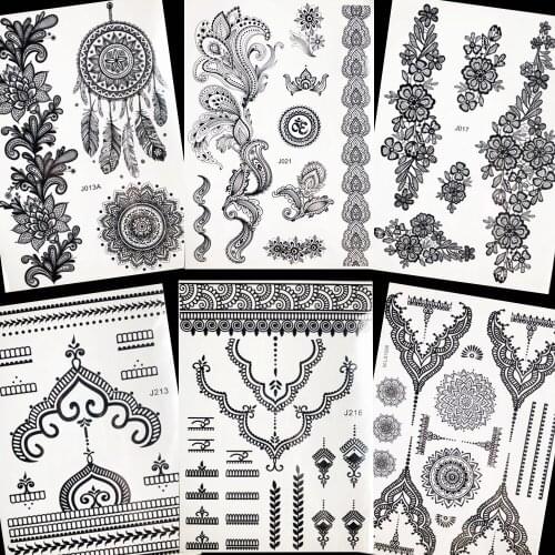 Black Flower Bracelet Tattoo Women Fashion Stickers Body Art Drawing Temporary Tattoo Girls Henna Chains Fake Jewels Tatoos Club