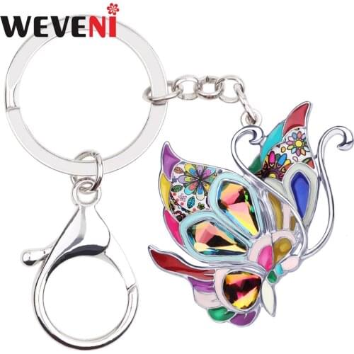 WEVENI Enamel Alloy Fairy Butterfly Keychains Key Ring Fashion Jewelry For Women Girls Gift Handbag Pendant Charms Decoration