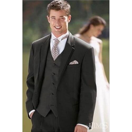 Black Business Men Suits Custom Made, Bespoke Classic Black Wedding Suits For Men, Tailor Made Groom Suit WOOL Tuxedos For Men