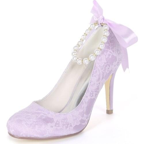 Creativesugar lace evening dress shoes rounded toe slip on lady heels pearl ribbon ankle strap bridal wedding party prom pumps