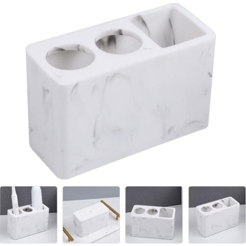 3 Compartments Bathroom Toothbrush Stand Resin Marbled Grain Toothpaste Holder