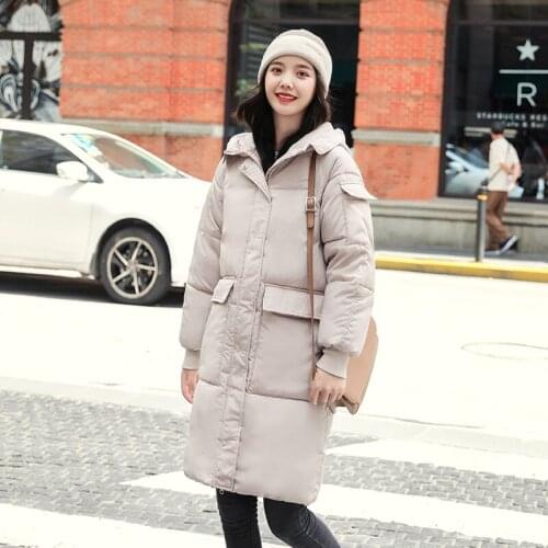 Long Down Coat Loose Puffer Jacket Solid Black Yellow Blue Beige Women Casual Down Jacket Hooded Padded Female