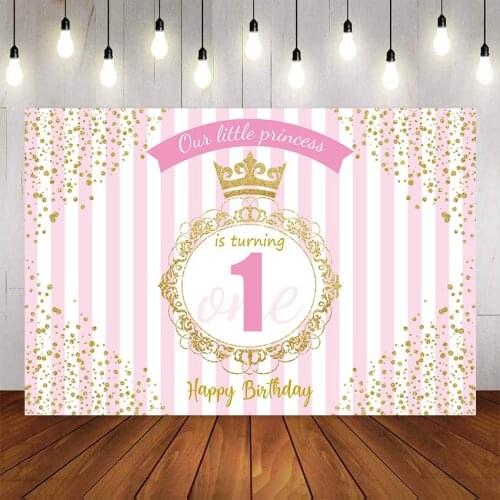 Photography Background Happy 1st Birthday Little Princess Golden Border Photographic Photo Studio Backdrop Photocall Photo Prop