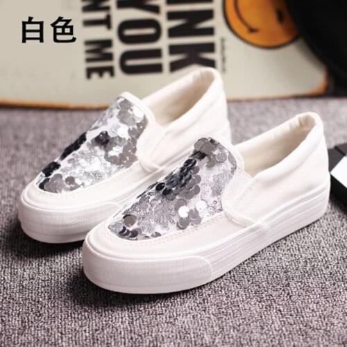 LEOSOXS Women Vulcanized Shoes Casual Canvas Sneakers Sequins Female Light Slip-On Running Shoes Sport Canvas Black White New